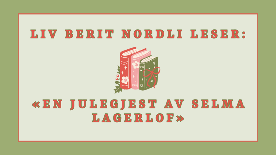 grafisk plakat med navn på den som skal lese og tittel det som skal leses pluss grafikk av noen bøker.