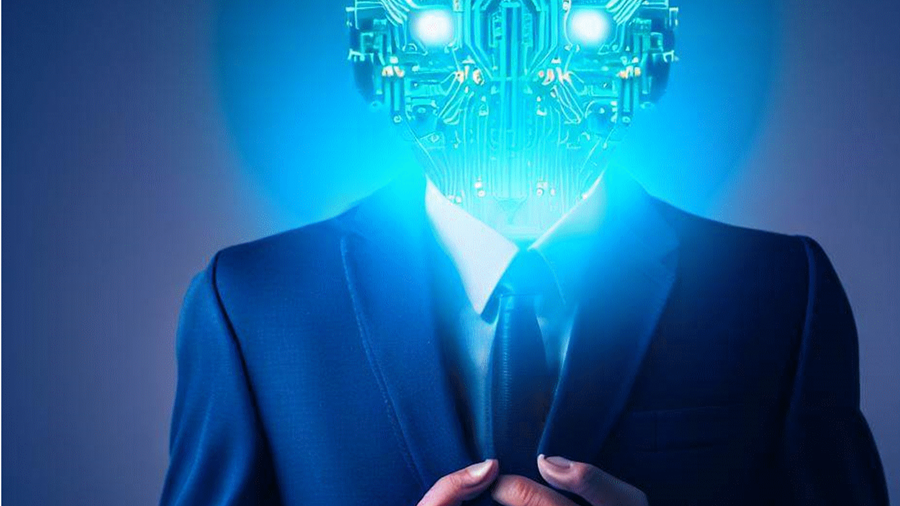 Mann med digital-teknisk hode