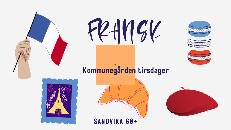 franske elementer som flagg, eiffeltårnet, croissant, macroner og beret