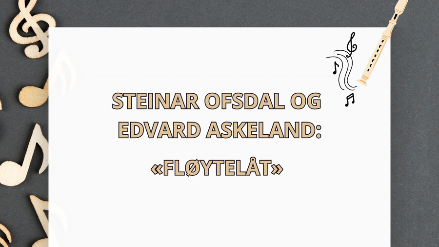 Grå grafisk plakat med artist navn og konsert tittel og grafikk av fløyte