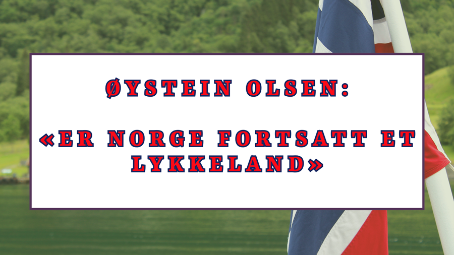 grafisk plakat med navn på foredragsholder og tittel på foredraget. bakrunn er grønn natur og et norskt flagg.